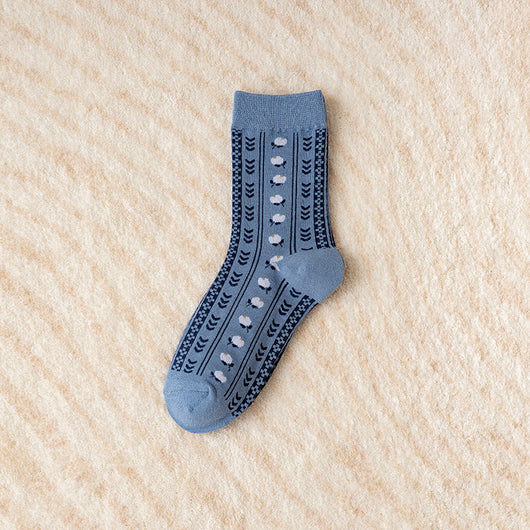Calcetines Tubo Estilo Étnico con Flores y Rayas para Mujer - Image 8