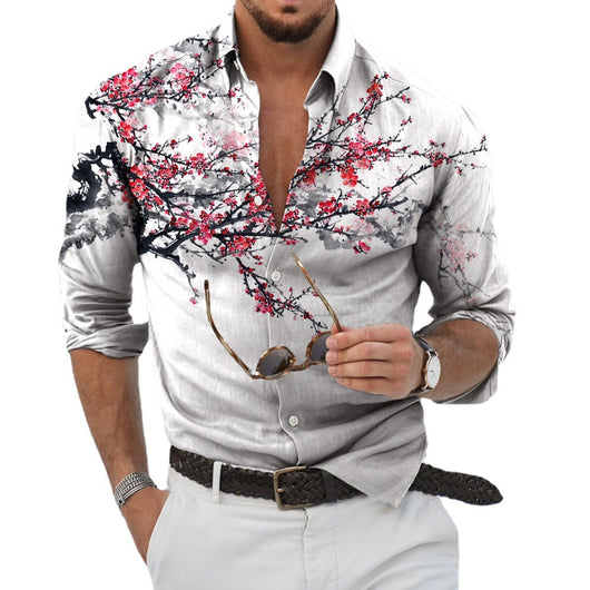 Camisa Casual de Manga Larga con Estampado de Paisaje Hawaiano para Hombre - Image 5