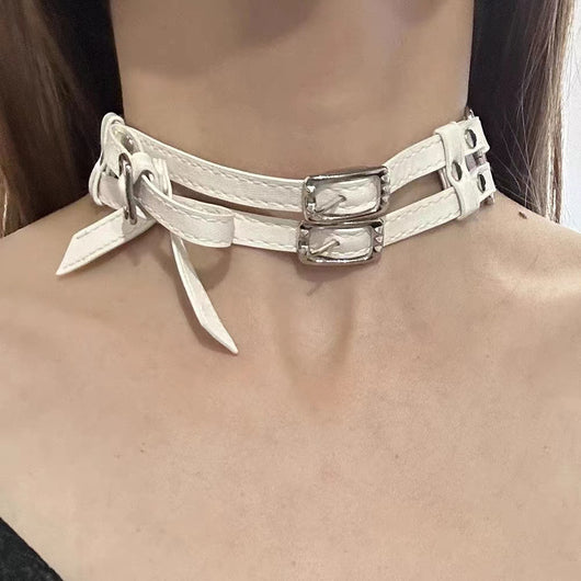 Collar de Cuero Blanco con Moño Elegante para Mujer - Image 6