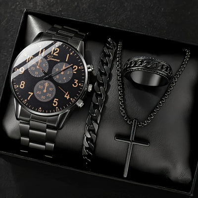 Conjunto de 4 Piezas: Reloj Collar, Pulsera y Anillo de Cuarzo para Hombre - Image 7