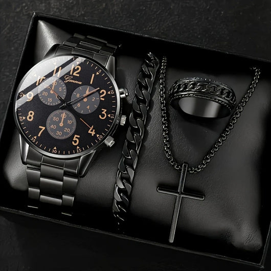 Conjunto de 4 Piezas: Reloj Collar, Pulsera y Anillo de Cuarzo para Hombre - Image 7