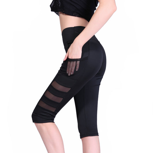 Pantalones Deportivos de Cintura Alta para Mujer con Bolsillos y Malla Transpirable