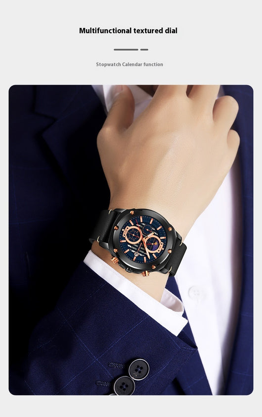 Reloj de Hombre Cuero con Tres Esferas y Seis Agujas - Cuarzo Premium - Image 10