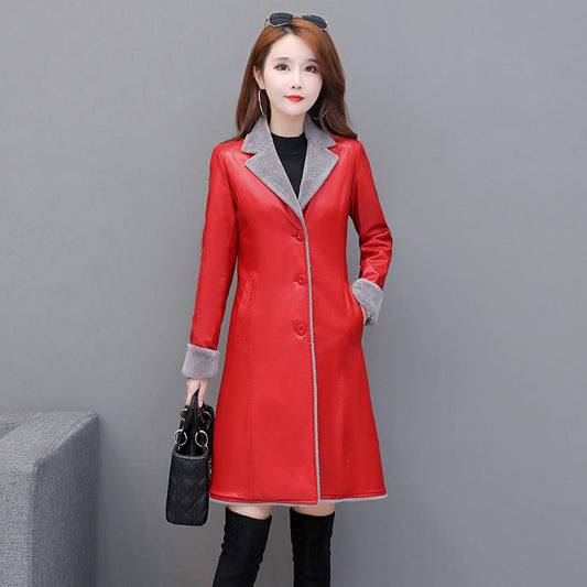 Abrigo Trench Coat de Cuero PU Premium con Forro Velvet