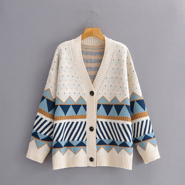 Cardigan Suelto Jacquard Diamond Block - Abrigo Tejido