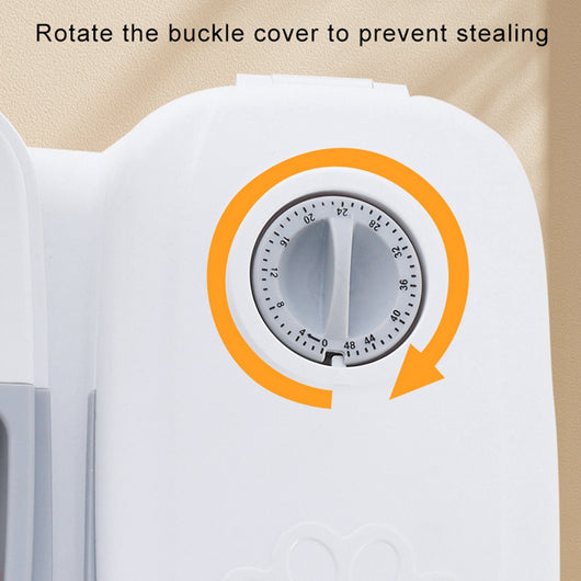 White automatic pet feeder with a pink timer dial and an embossed paw print on the lid. - Image 3