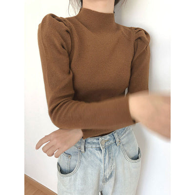 Blusa Tejida Cuello Alto con Mangas Abullonadas - Image 5