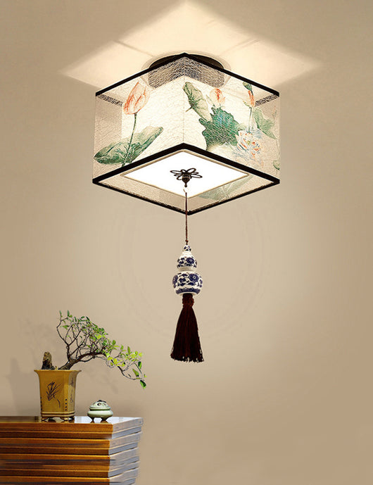 Lámpara de Techo Cuadrada Redonda con Pantalla de Tela para Sala y Pasillo - Image 17