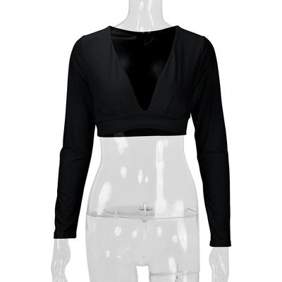 Blusa Manga Larga Entallada Cuello V Sexy para Mujer - Image 12