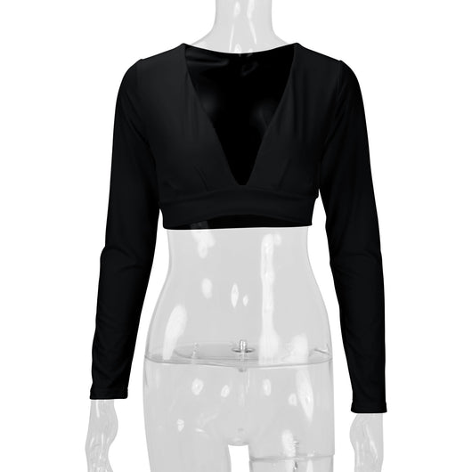Blusa Manga Larga Entallada Cuello V Sexy para Mujer - Image 12