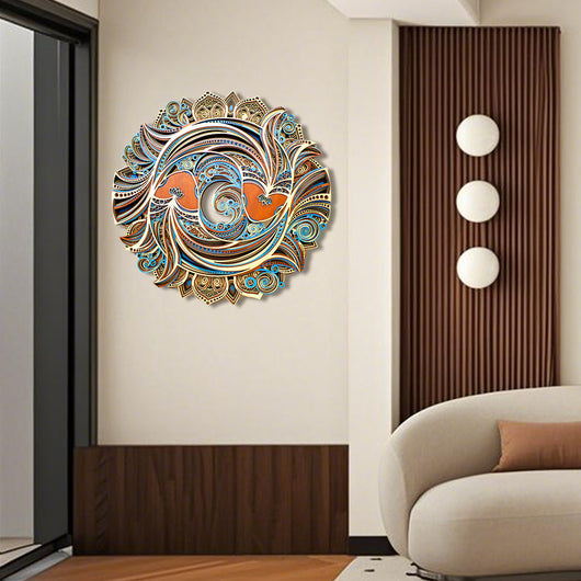 Arte Decorativo Pared Peces Dobles Tallado Madera Redondo Retro - Image 3