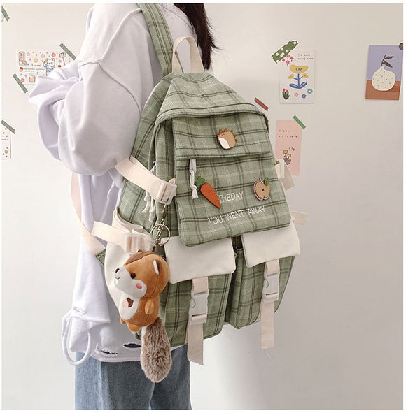Mochila Escolar Coreana de Gran Capacidad Estilo Preppy Cuadriculada