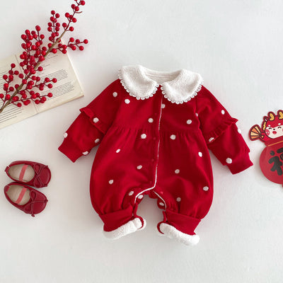 Pijama Enterizo Térmico para Bebé con Forro Polar Lunares Rojo - Image 11