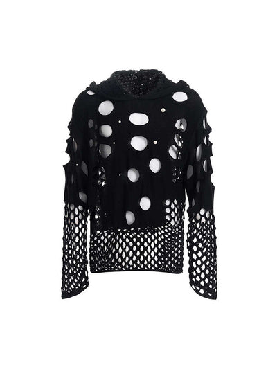 Sudadera con Capucha Hueca para Hombre Primavera Negra con Perlas Decorativas - Image 13