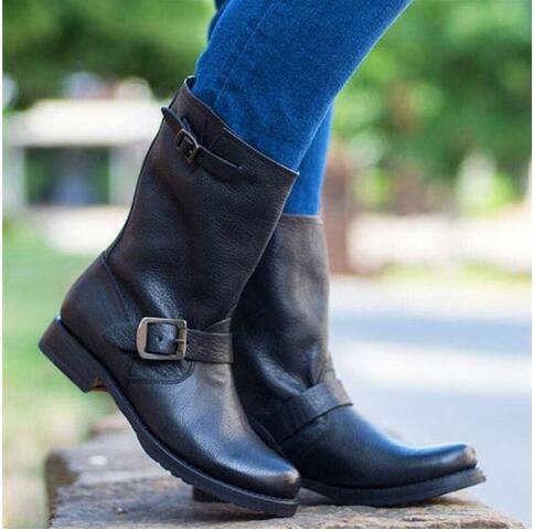 Botas Cuadradas Versátiles para Mujer - Tacón Bajo Caña Media - Image 4