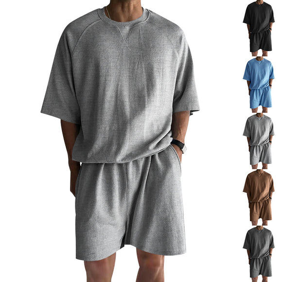 Conjunto Esportivo Masculino Shorts e Camiseta de Moletom Gola Redonda