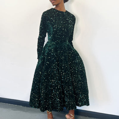 Vestido Formal Midi con Lentejuelas y Manga Larga para Mujer - Image 4