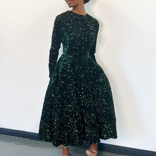 Vestido Formal Midi con Lentejuelas y Manga Larga para Mujer - Image 4