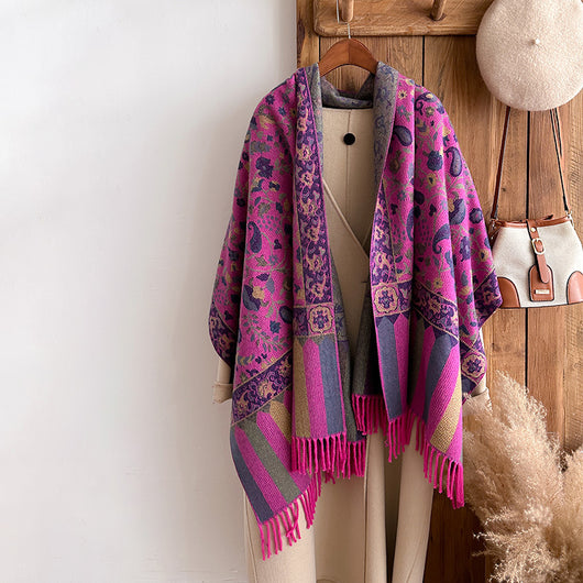 Bufanda Étnica Otoño-Invierno con Flores y Borlas de Hilo Hilado - Image 14