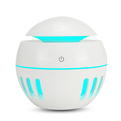 White portable home office humidifier with a spherical base, dome top, and glowing blue LED light accents. - Image 9