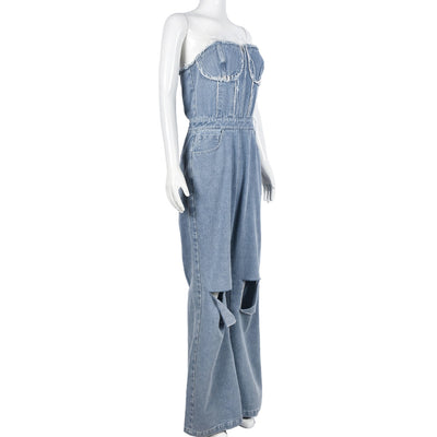 Jumpsuit Denim para Mujer con Escote V y Bolsillo Cremallera - Image 14