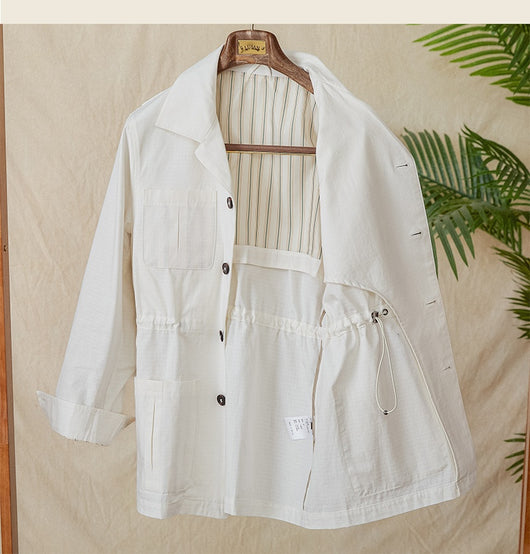 Chaqueta Casual de Algodón Ligero con Cuello Cubano y Estampado Cuadros - Image 8