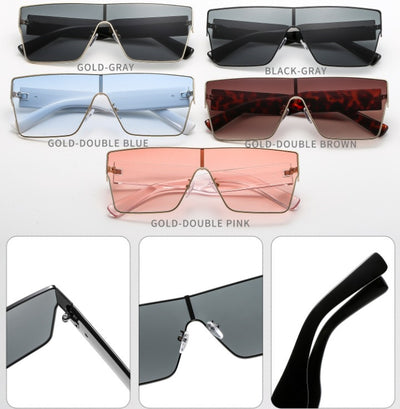Oversized square sunglasses with a gold metal frame, dark gray lenses, and black plastic temples. - Image 12