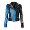 Chaqueta de Cuero Motociclista Talla Grande Ajuste Slim con Remaches y Letras
