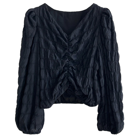 Blusa de Chifón con Escote V y Diseño Plisado - Image 2