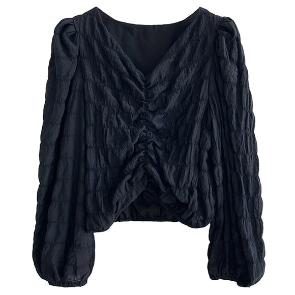Blusa de Chifón con Escote V y Diseño Plisado