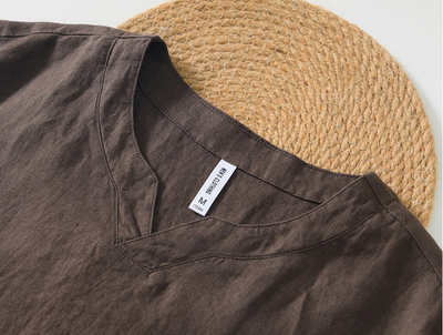 Camiseta de Lino con Cuello en V - Manga Corta Estilo Retro - Image 15