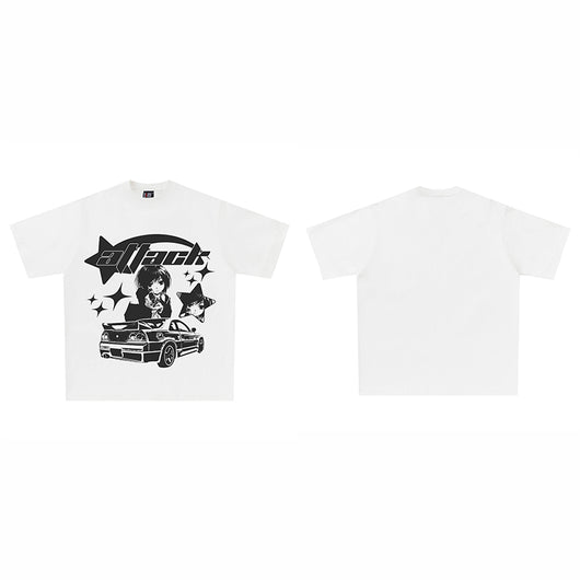 Playera Blanca Oversized Estilo Harajuku con Patrón Anime - Image 7