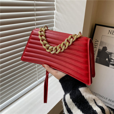 Bolso de Hombro Nupcial Cuadros con Cadena Roja para Mujer - Image 15