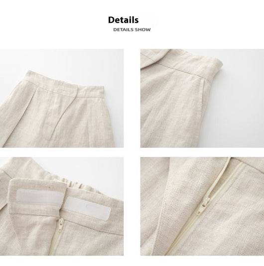 Pantalones Cropped Casual de Lino Tencel Texturado con Cierre Oblicuo - Image 31