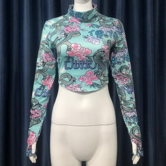 Blusa Ajustada de Cuello Alto Estampada con Mangas Largas - Image 15