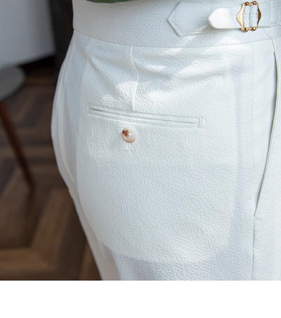 Pantalones Seersucker de Cintura Alta para Hombre - Corte Recto Casual - Image 9