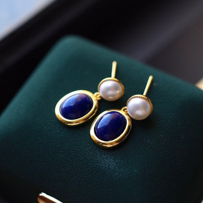 Aretes de Lapislázuli Natural con Perla