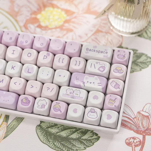 Keycaps Gato Tarde de Té 132 Teclas MOA Degradado Púrpura Kawaii PBT - Image 5