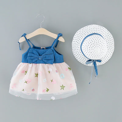 Vestido Infantil Denim con Detalles de Malla y Tirantes - Image 25