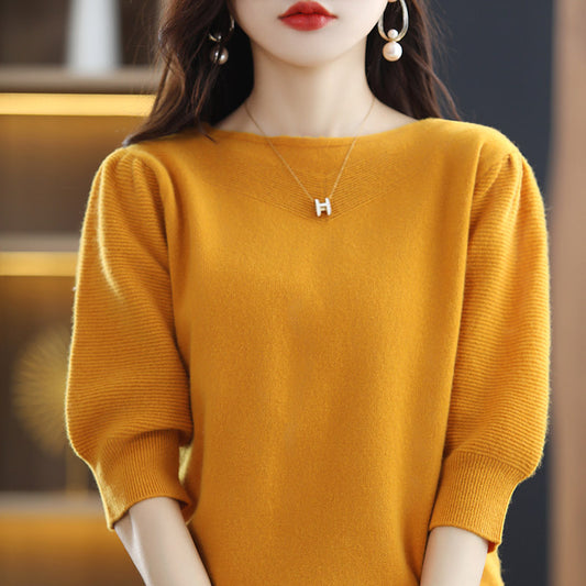 Blusa Suelta de Cuello Redondo Manga Corta Siete Puntos para Mujer - Image 2