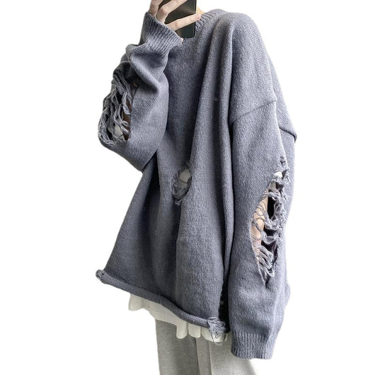 Suéter Rasgado de Color Liso para Hombre - Otoño e Invierno - Image 4