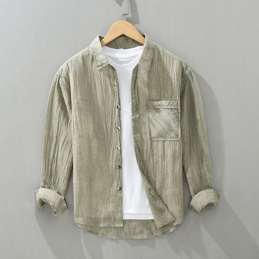 Camisa de Lino y Algodón con Solapas Plisadas - Estilo Retro Casual Holgado - Image 9