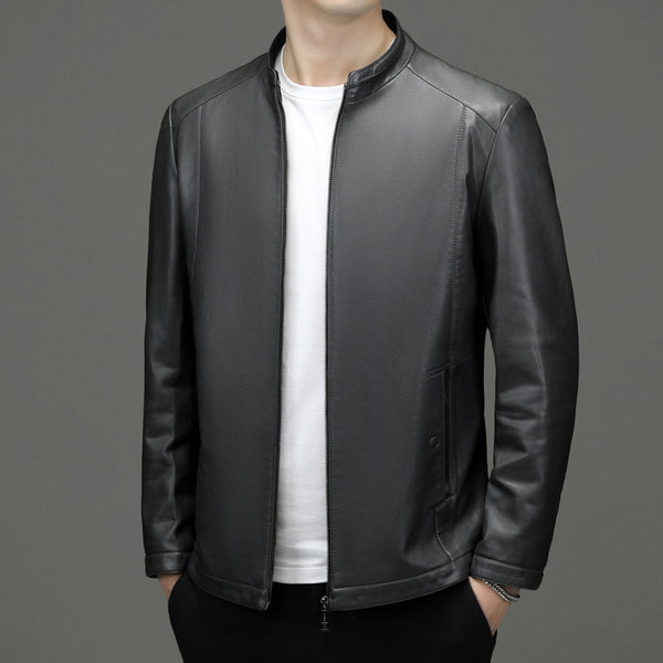 Chaqueta de Cuero Casual Acolchada para Hombre con Forro Polar