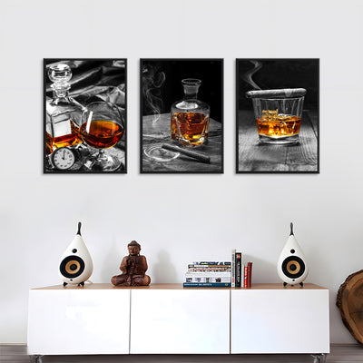 Cuadro Decorativo Bodegón Vino y Copas - Óleo Triple para Sala de Estar - Image 4