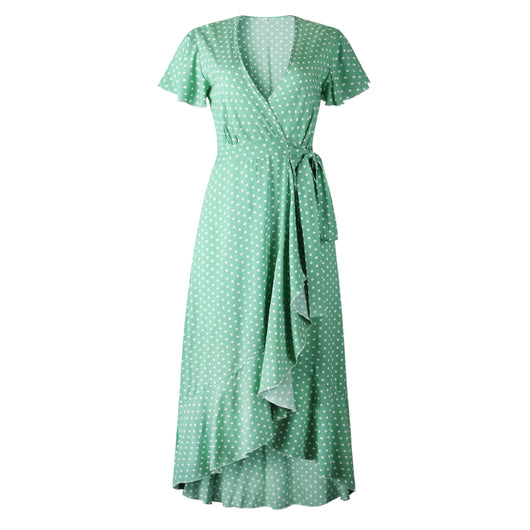 Vestido Corto de Lunares con Escote V y Volantes - Elegancia Femenina - Image 6