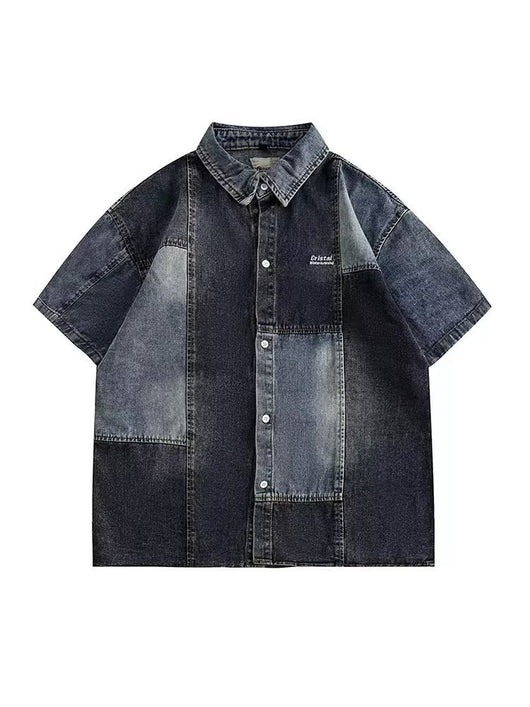 Camisa Denim Retro Estilo Japonés con Costuras Lavadas para Hombre - Image 9