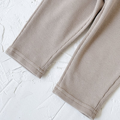 White long-sleeve baby hoodie with a brown bear print and matching ribbed beige sweatpants set. - Image 14