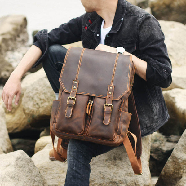 Mochila de Viaje en Cuero Genuino Premium para Hombre
