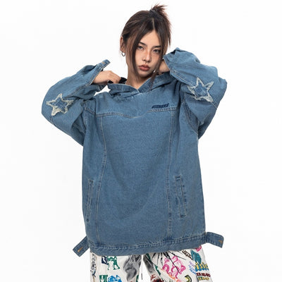 Sudadera Denim Oversized Vintage Lavado Retro