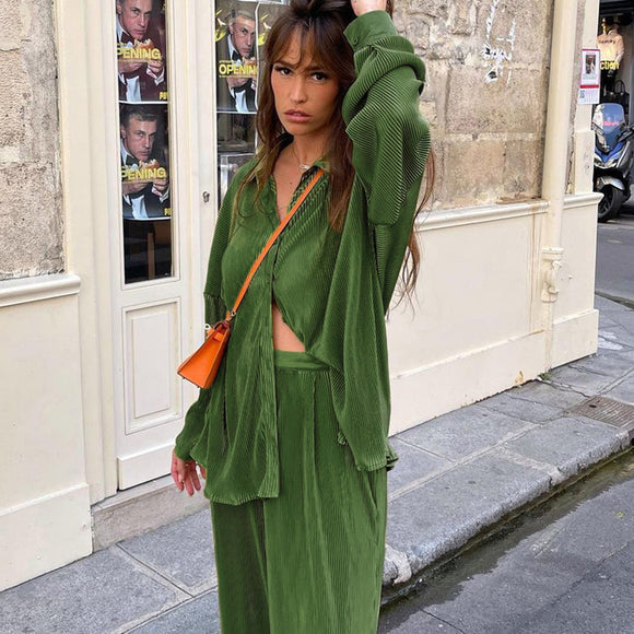 Traje de Pantalón Plisado Cintura Alta para Mujer